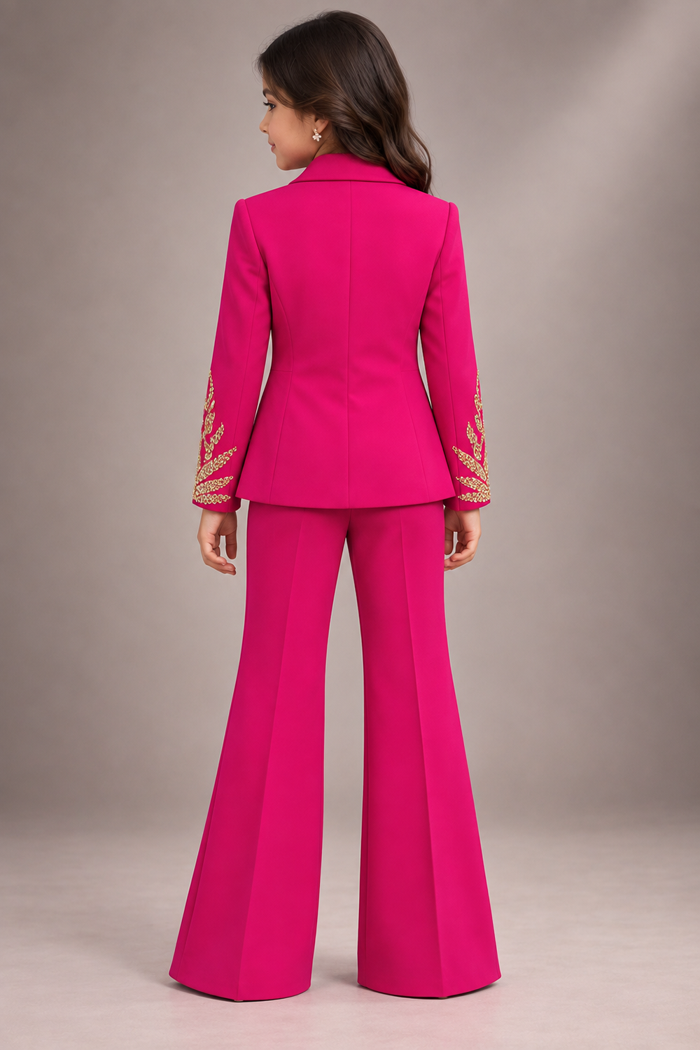 A Show Stopper Pink Pant Suit with Elegant Gold Embroidery