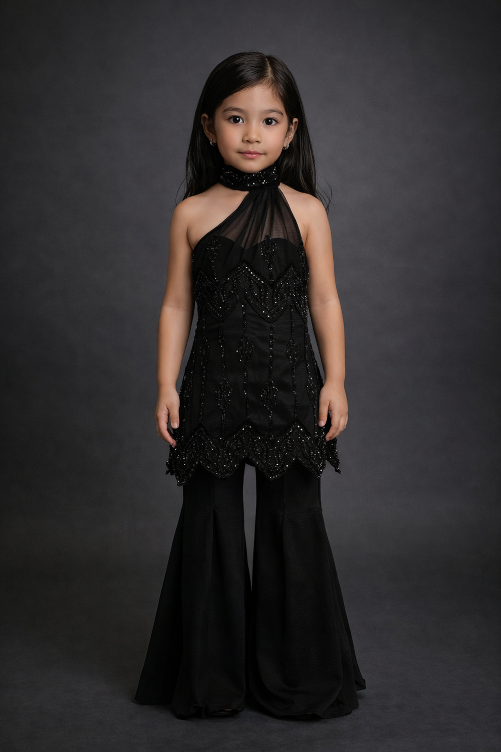 Black Embellished Suit with Halter Neck Suit and Gharara