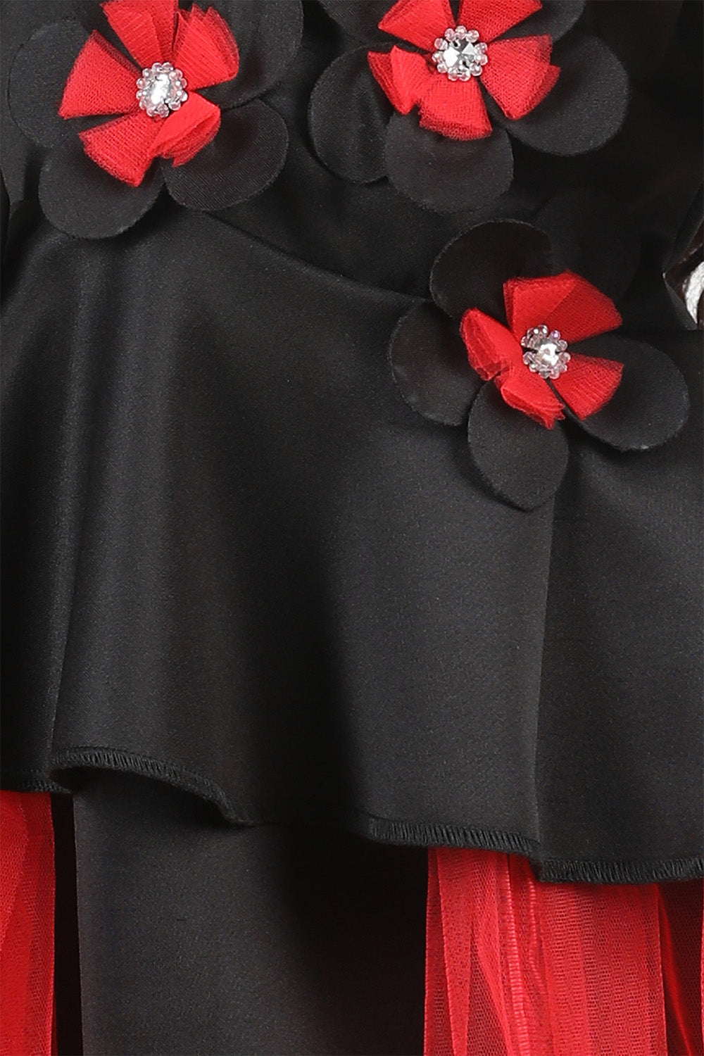 Black N Red Dress with 3D Flowers and Net Detailing