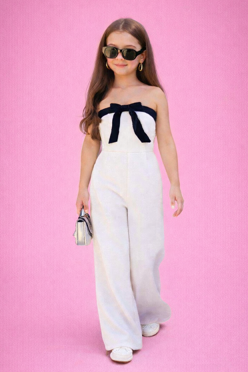 Black & White Jumpsuit with Tube Style and Bow detailing