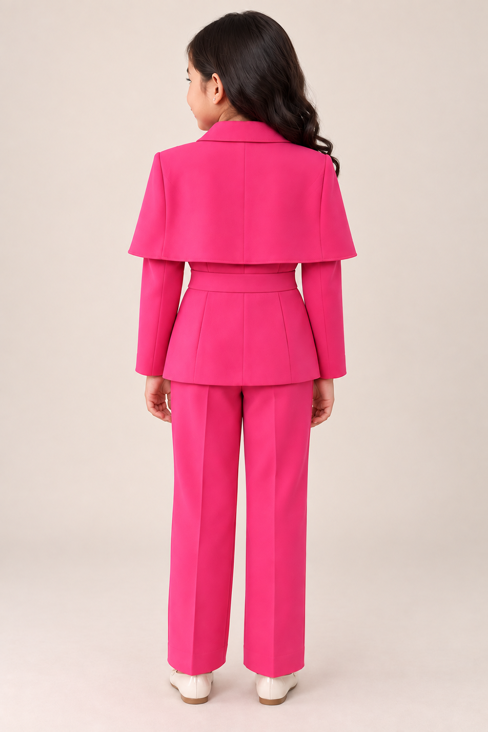 Bold Hot Pink Pant Suit with Sparkling Detailing And Cape Style Blazer