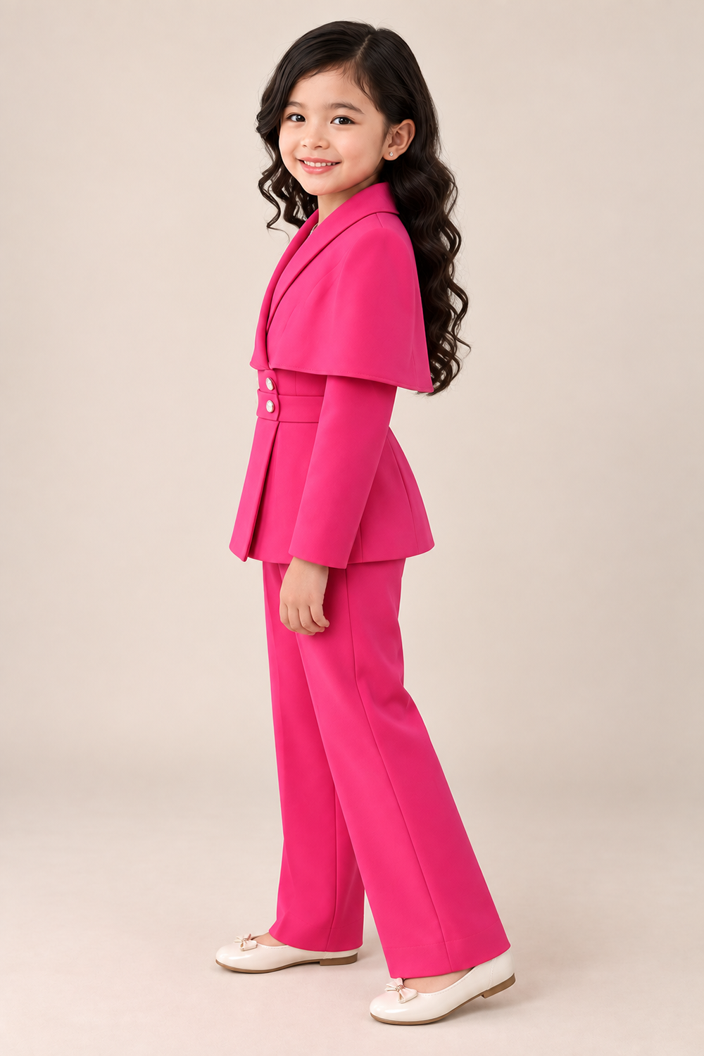 Bold Hot Pink Pant Suit with Sparkling Detailing And Cape Style Blazer