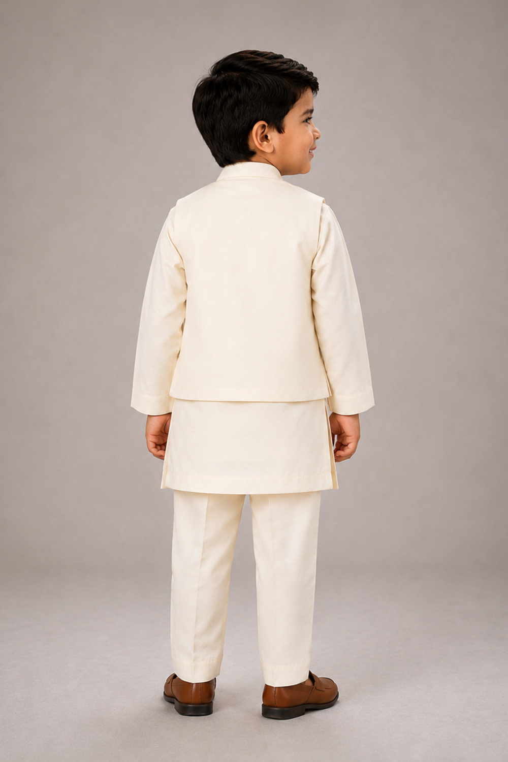 Boys Kurta Pajama With Floral Motif Jacket
