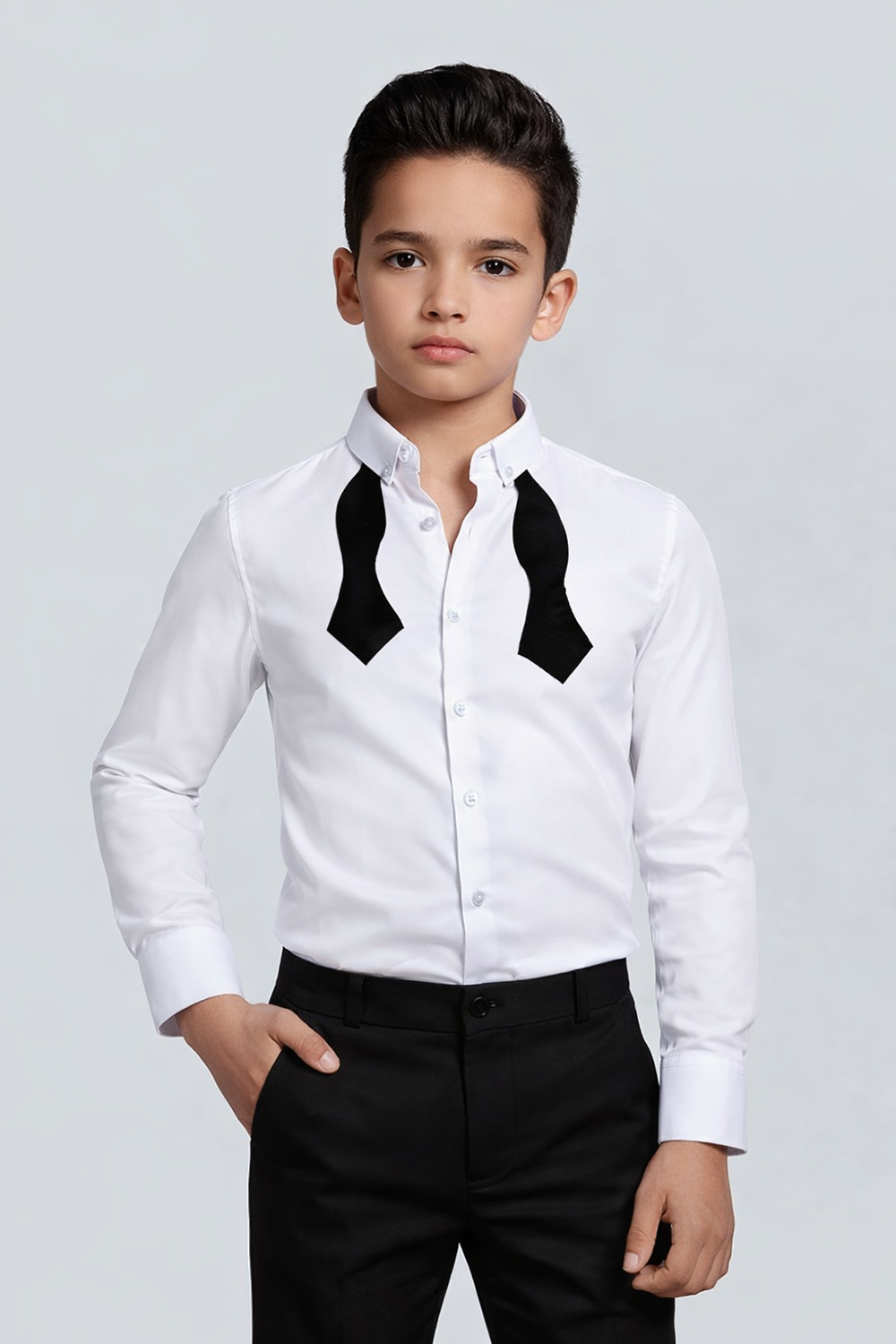Boys Shirt With Tuxedo Inspired Neck Detailing