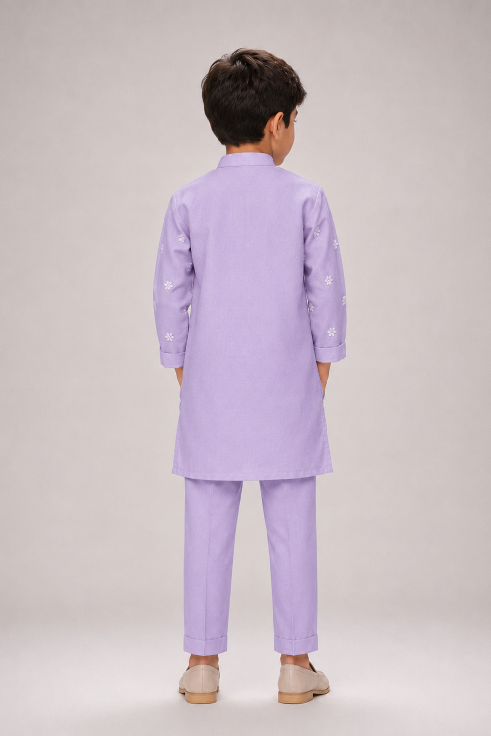 Charming Lilac Kurta Set With Handcrafted Floral Embroidery