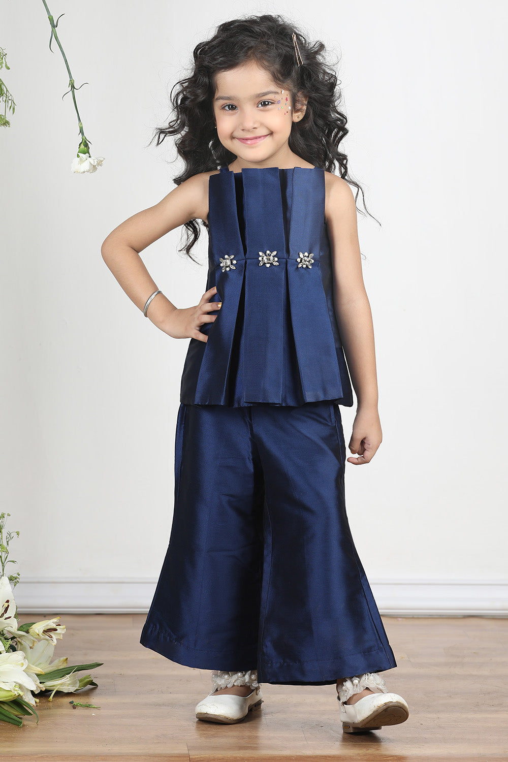 Deep Blue Top with Straps and Stone Detaling