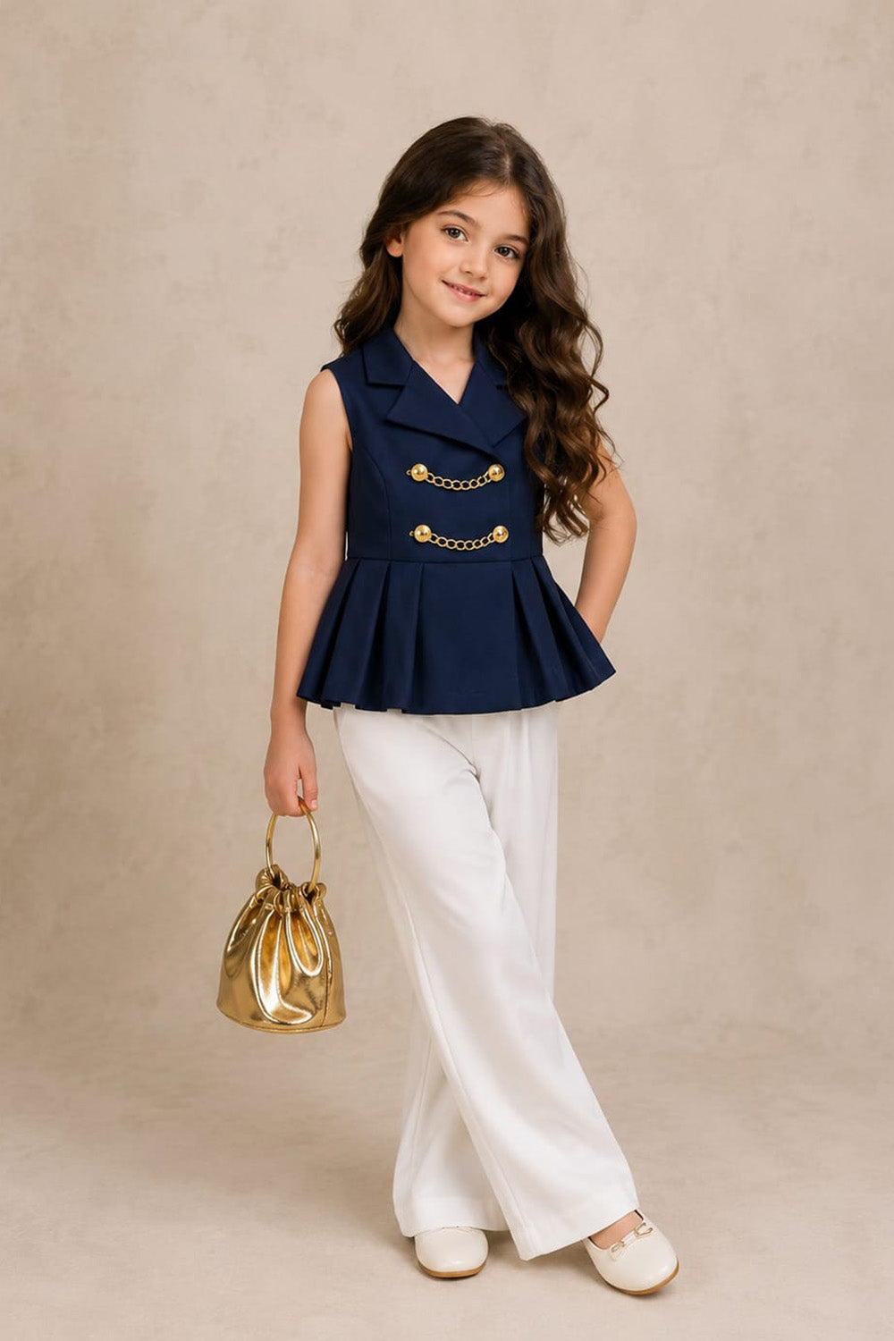Elegant Peplum Top with Gold Chain Detailing