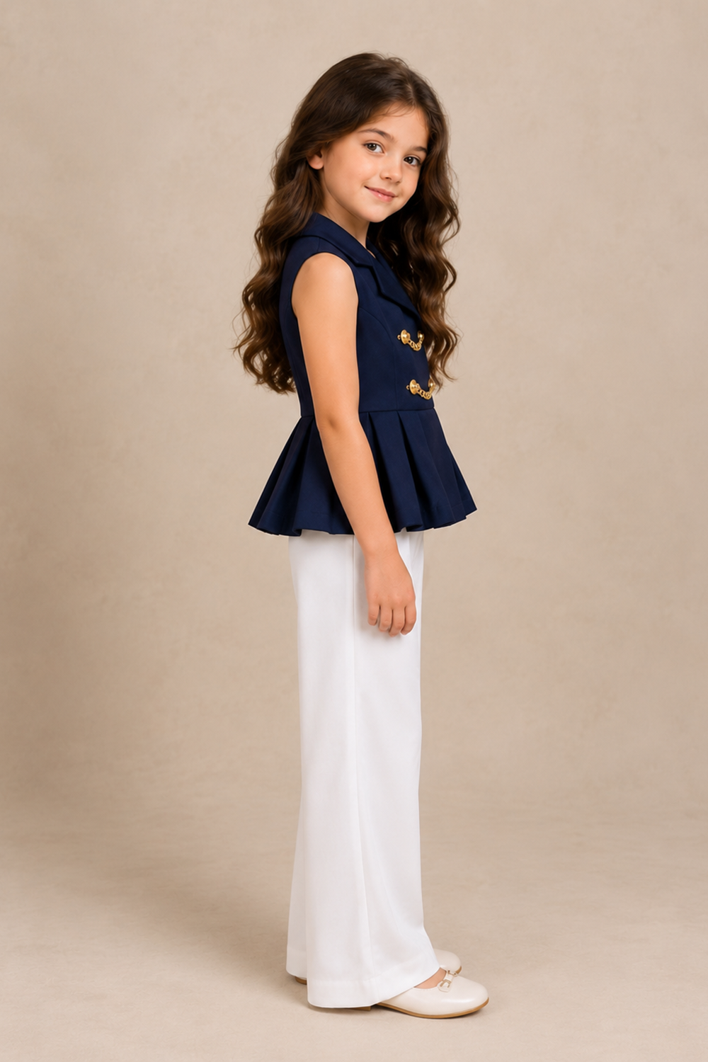 Elegant Peplum Top with Gold Chain Detailing