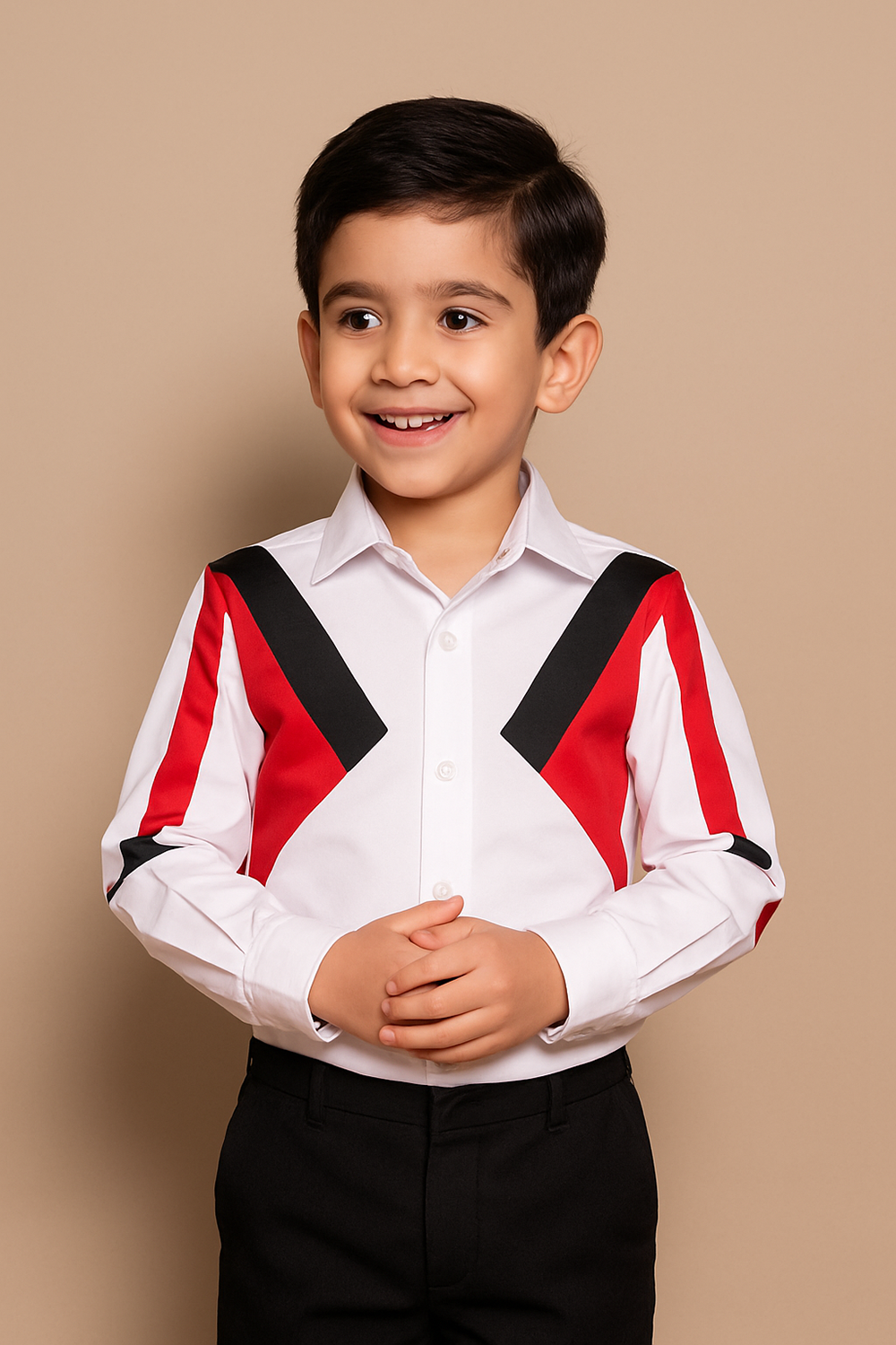 White and Red Cotton Shirt with Color Block