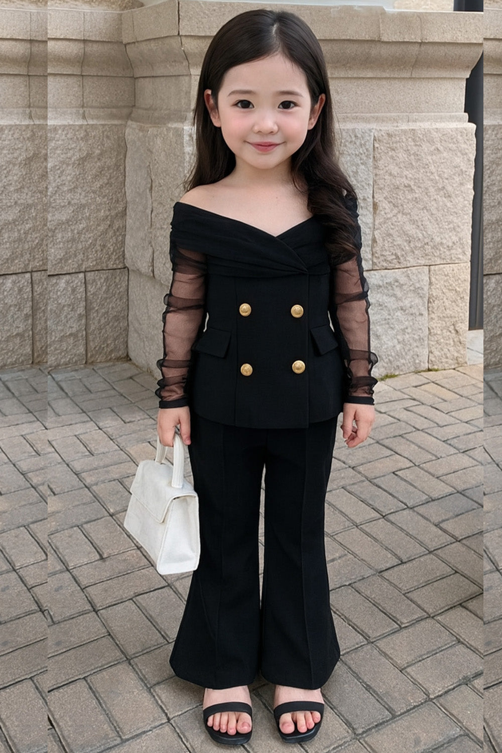 Black Coord Set with Net Detailing on Sleeves