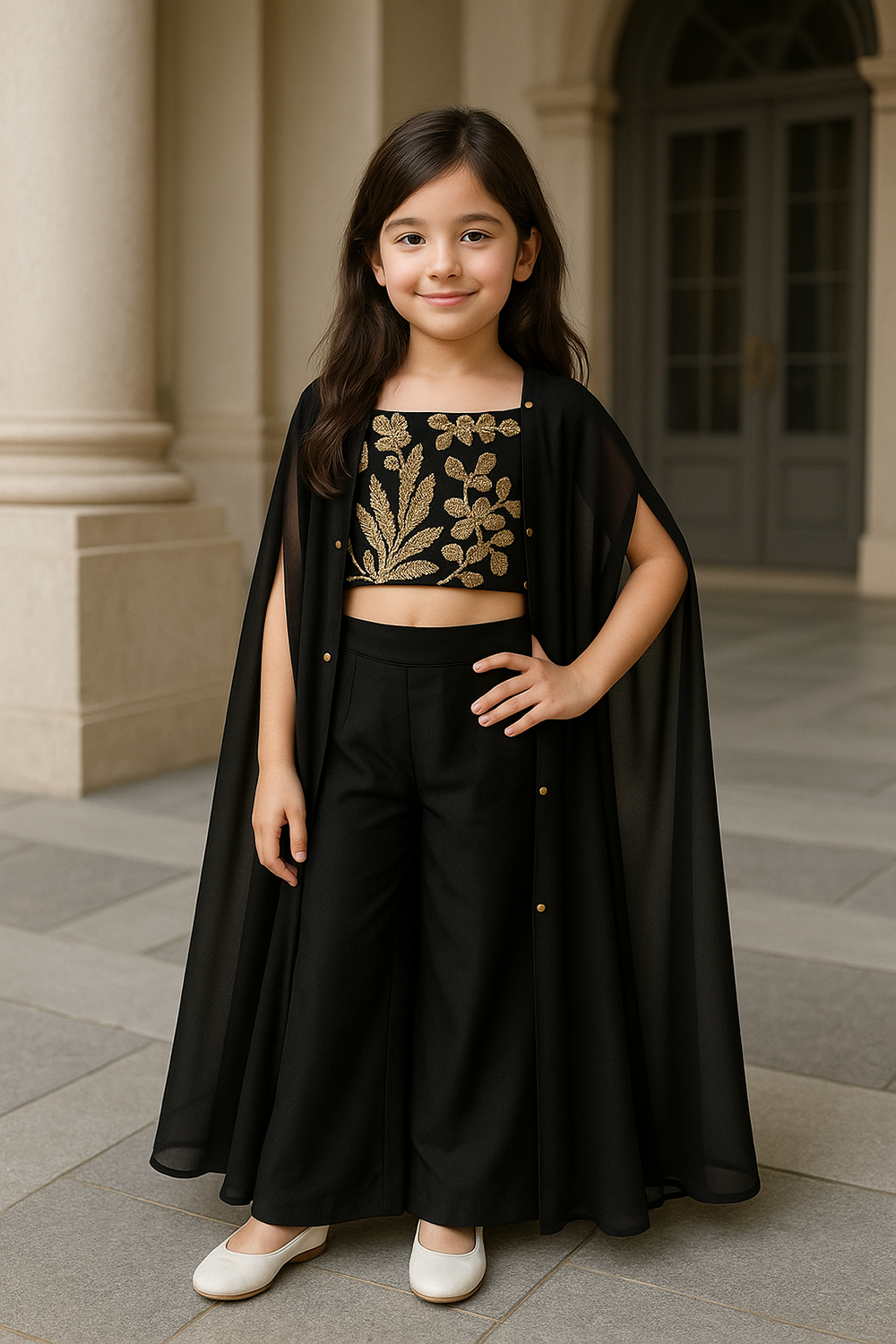 Black Plazzo Set with Cape