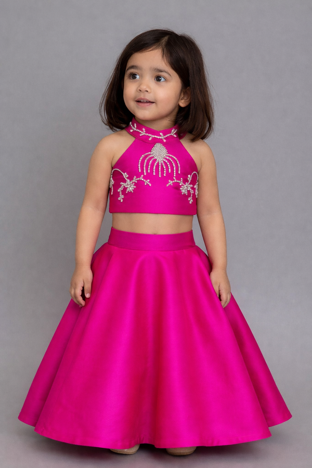 Flared Lehanga with Halter Hand Embroidered Blouse