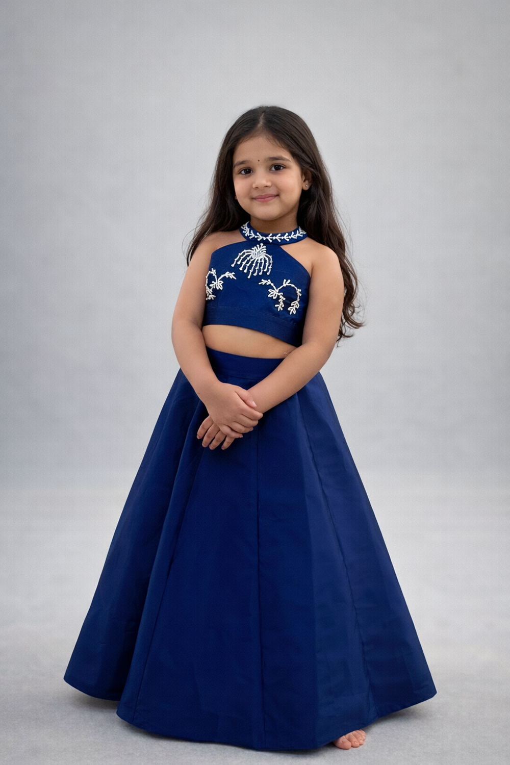 Flared Lehenga with Halter Blouse and Hand Embroidery