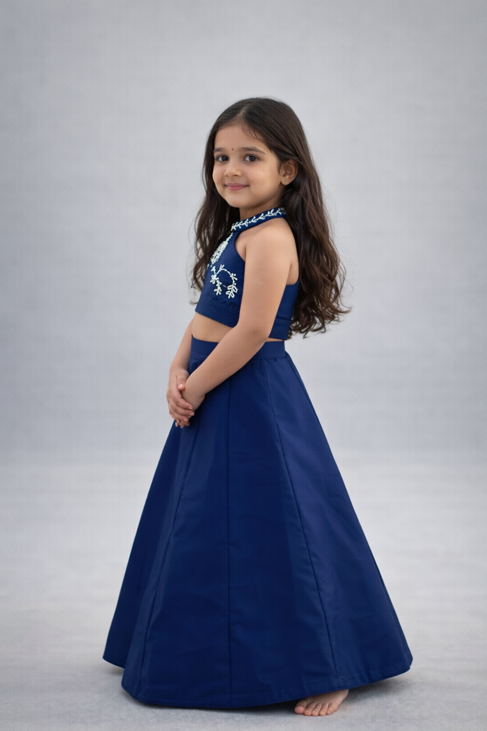 Flared Lehenga with Halter Blouse and Hand Embroidery
