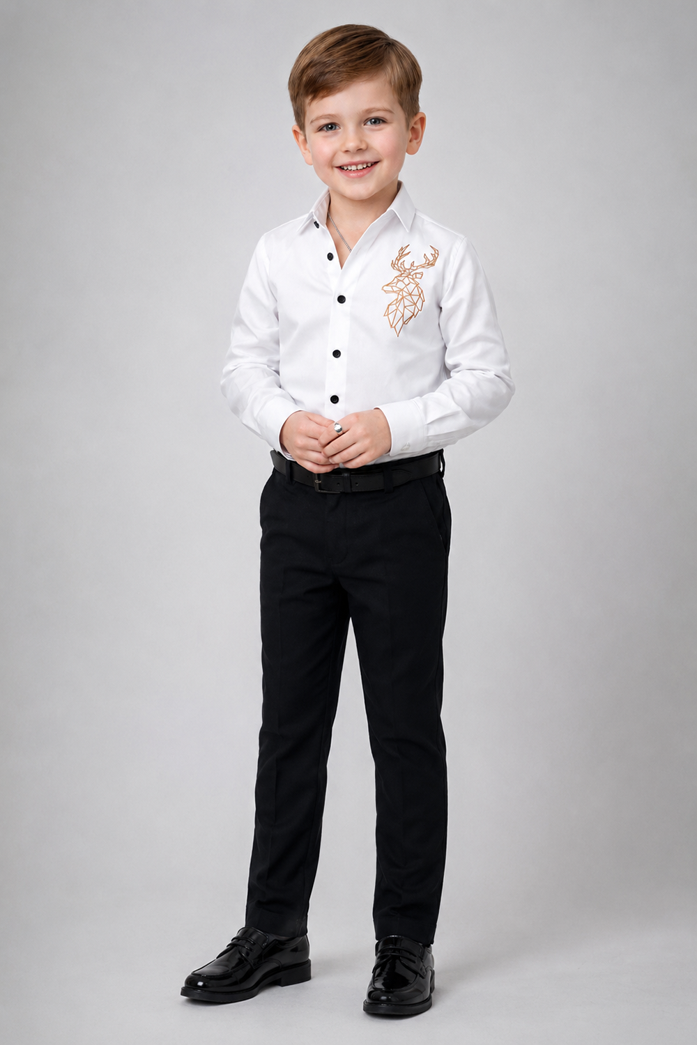 Formal Boys Shirt With Embroidered Crest Detailing And Pants