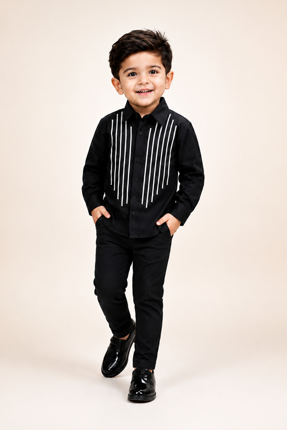 Formal Boys Shirt With Vertical Mettalilc Embellishment N Pants