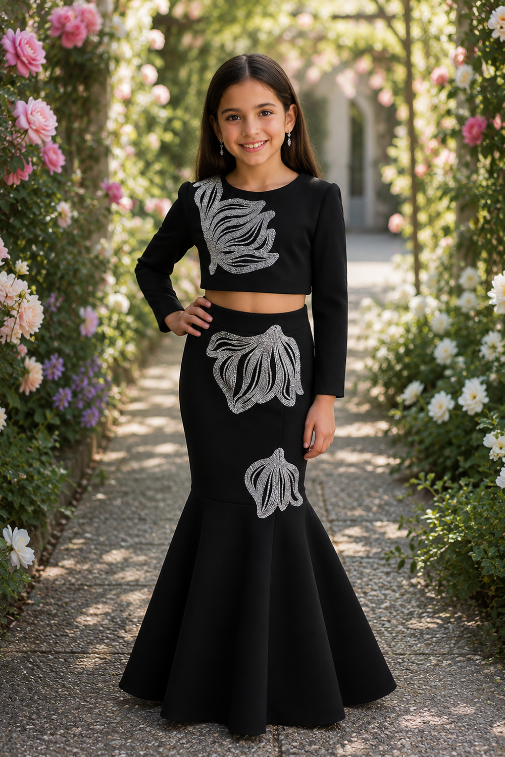 Full Sleeves Top with Fish Cut Skirt N Hand Embroidery