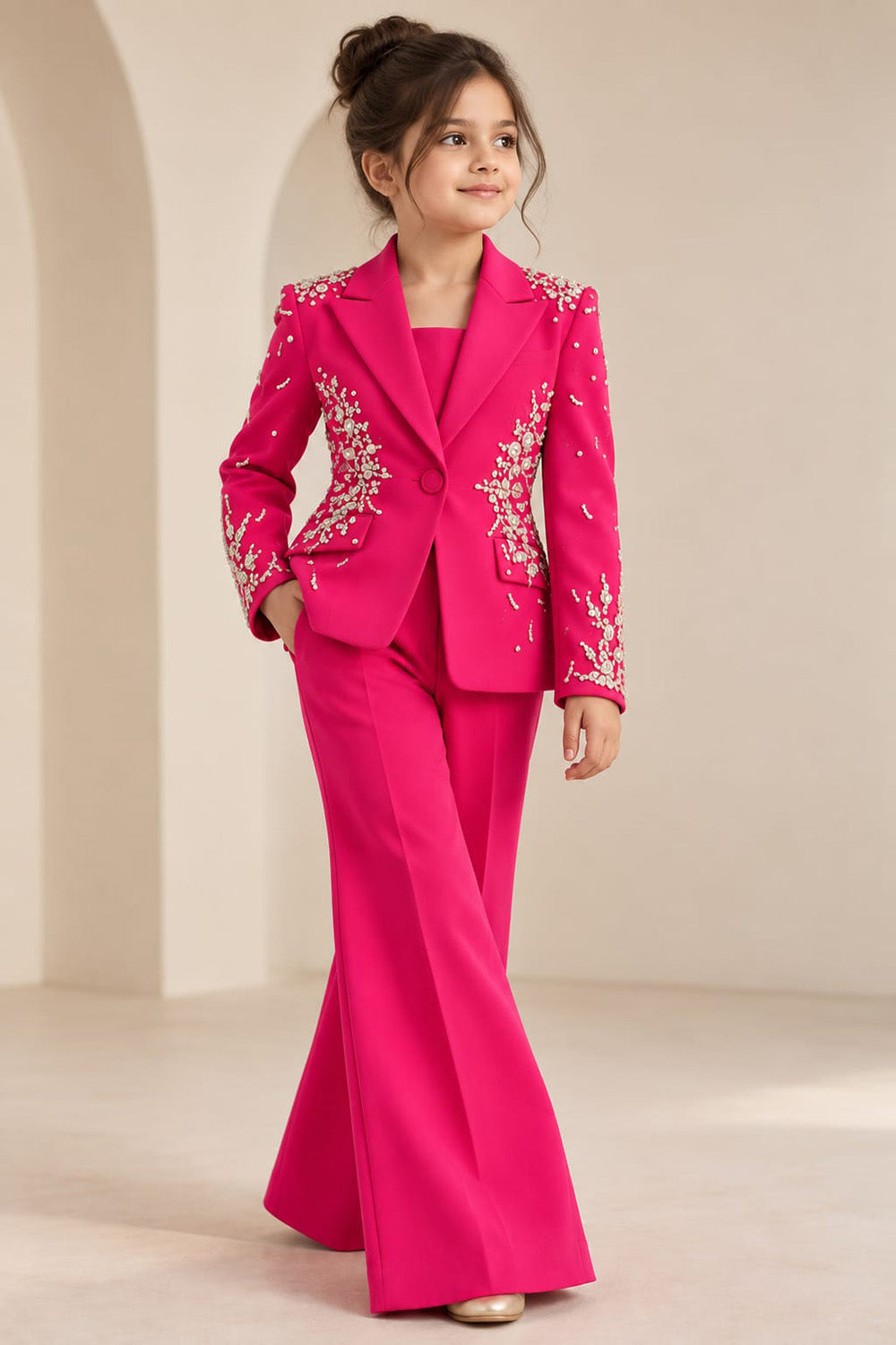 Glamorous Hot Pink Pant Stone with Delicate Embroidery