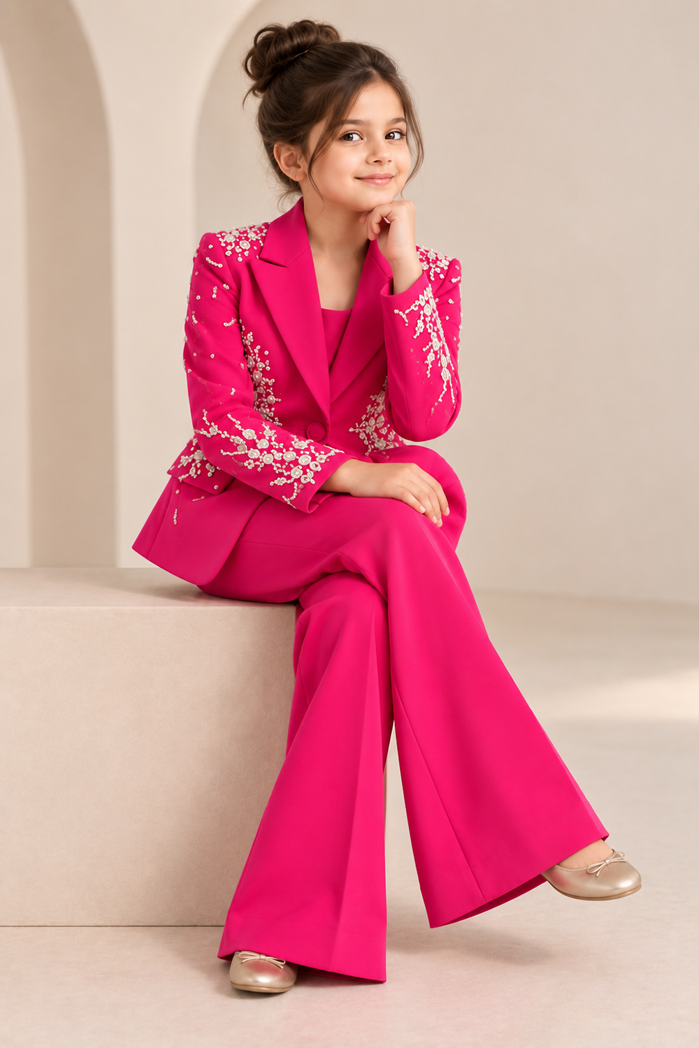 Glamorous Hot Pink Pant Stone with Delicate Embroidery
