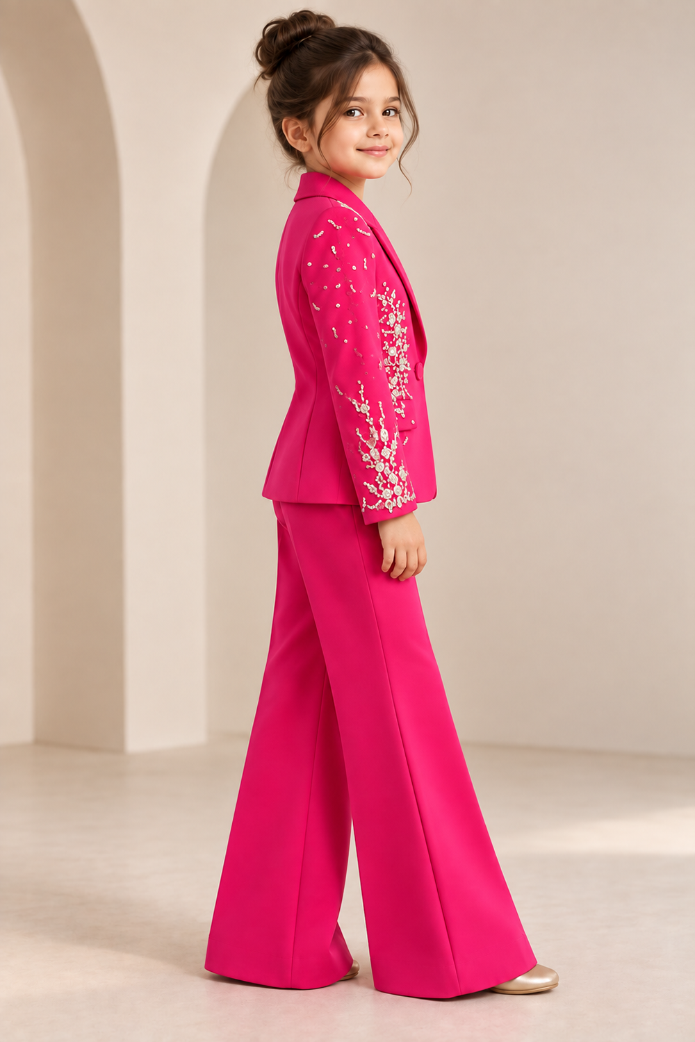 Glamorous Hot Pink Pant Stone with Delicate Embroidery