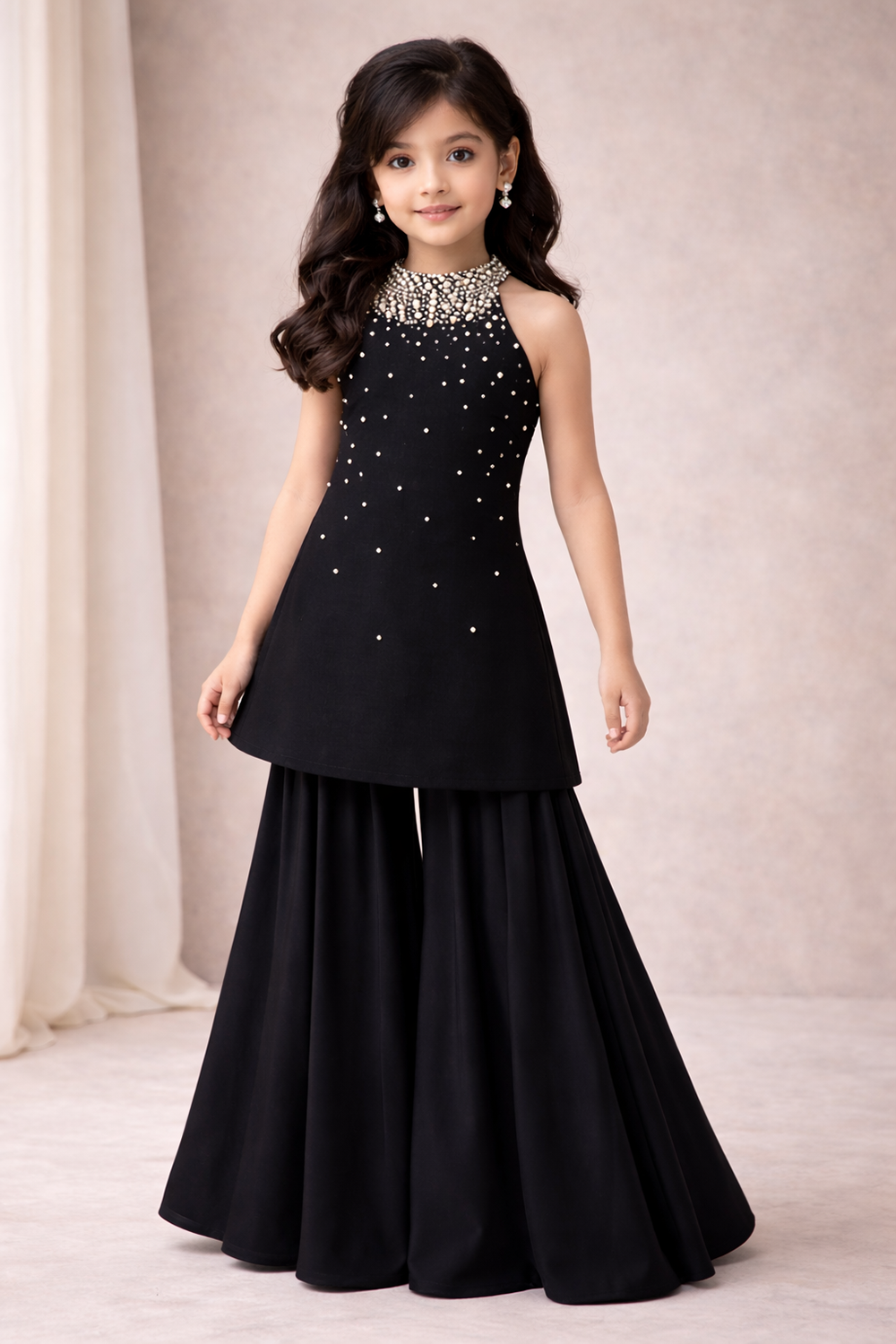 Halter Style Suit with Gharara N Pearl Embroidery