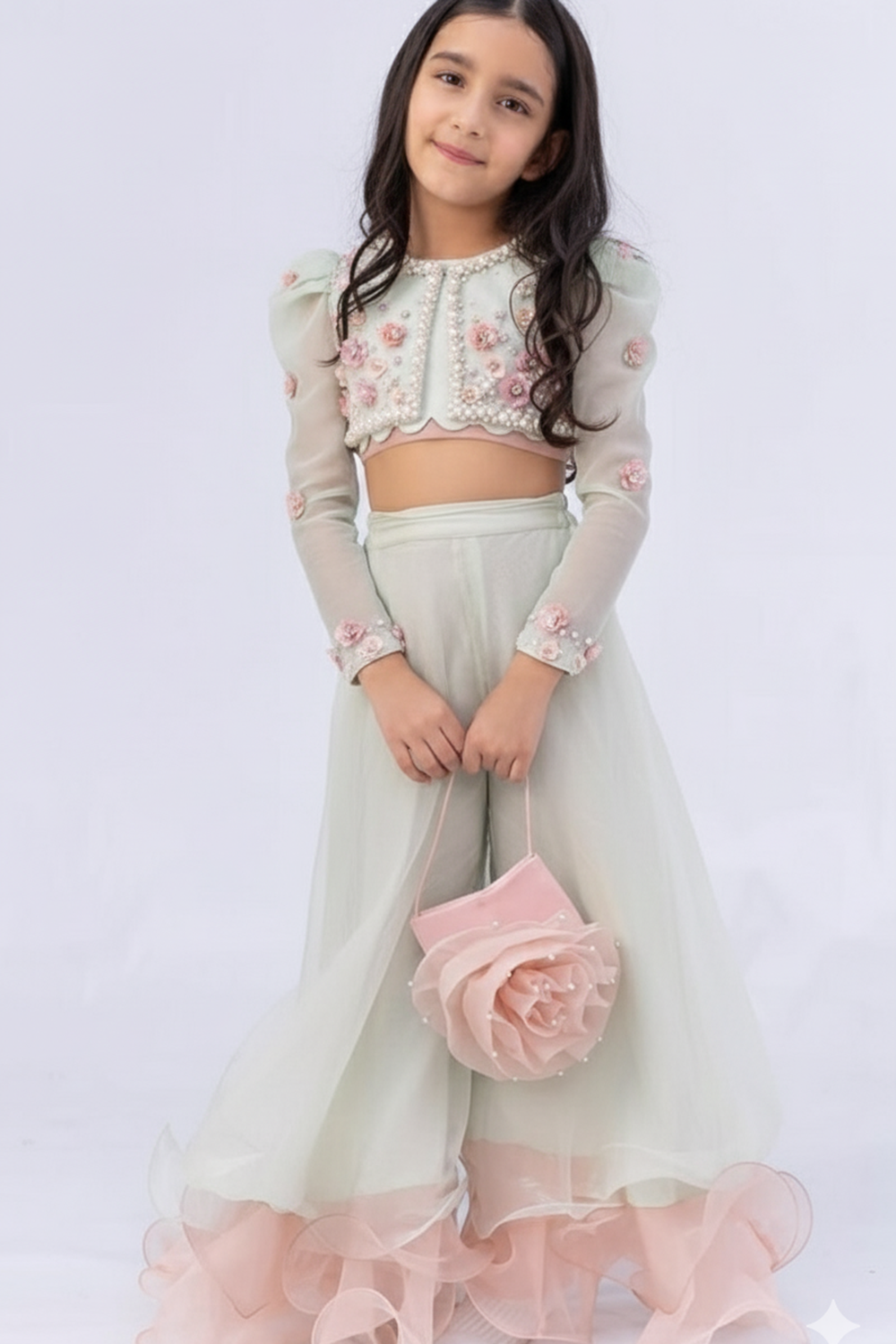 Hand Embroidery Top with Plazzo with Purse