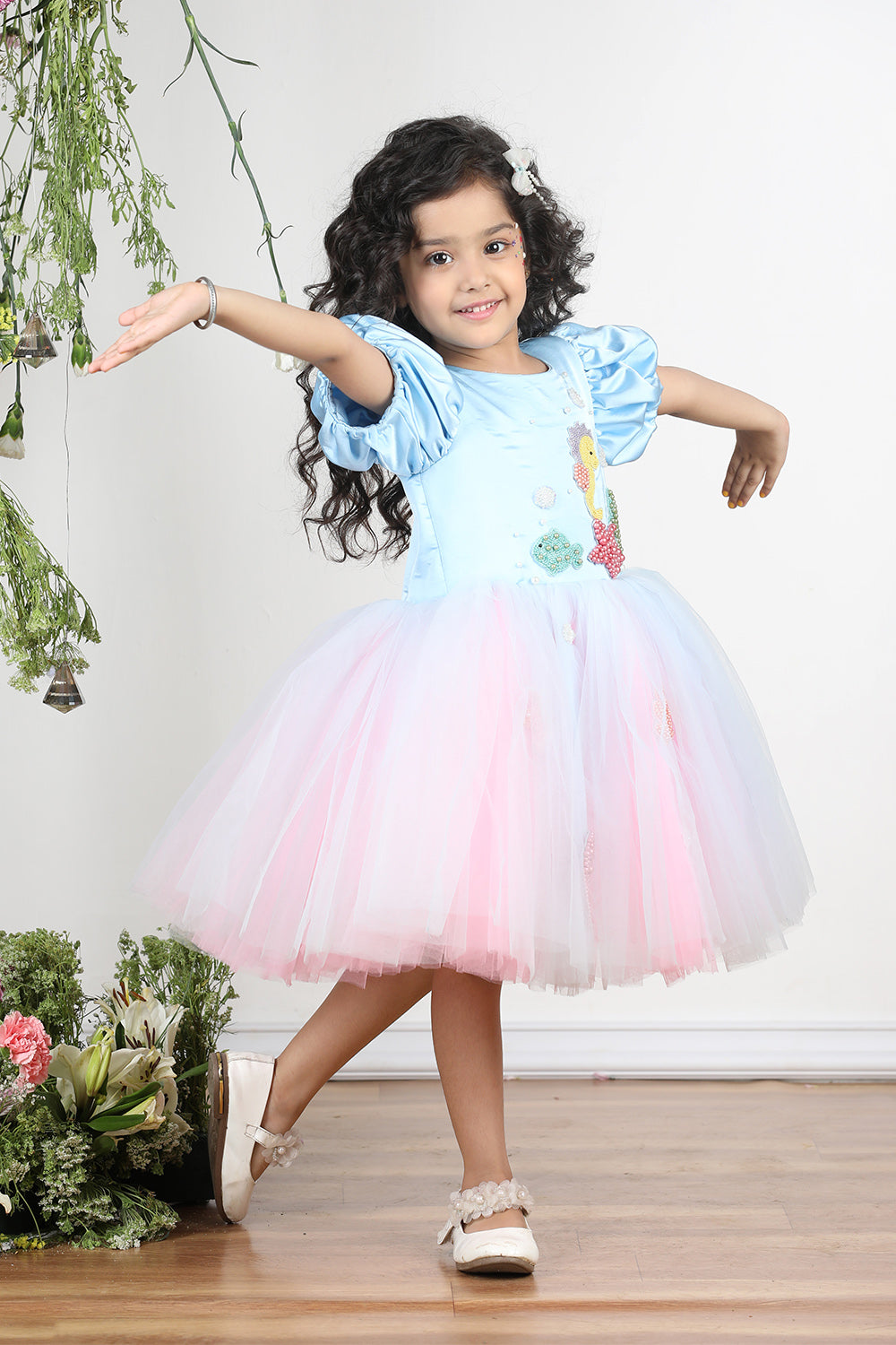 Ice Blue Mermaid Theme Dress with Embroidery
