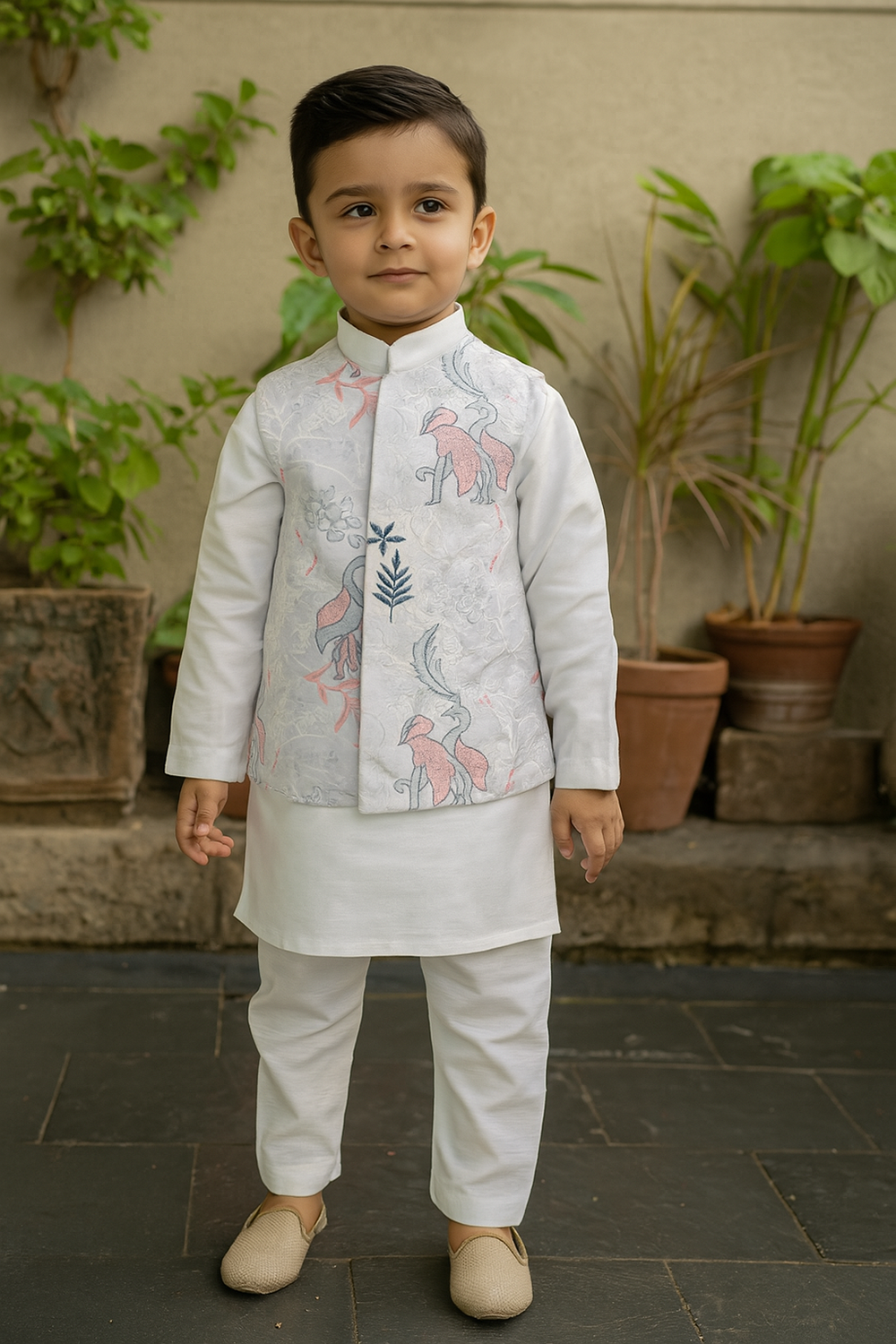 Kurta Pajama with Front Open Sleeveless Jacket