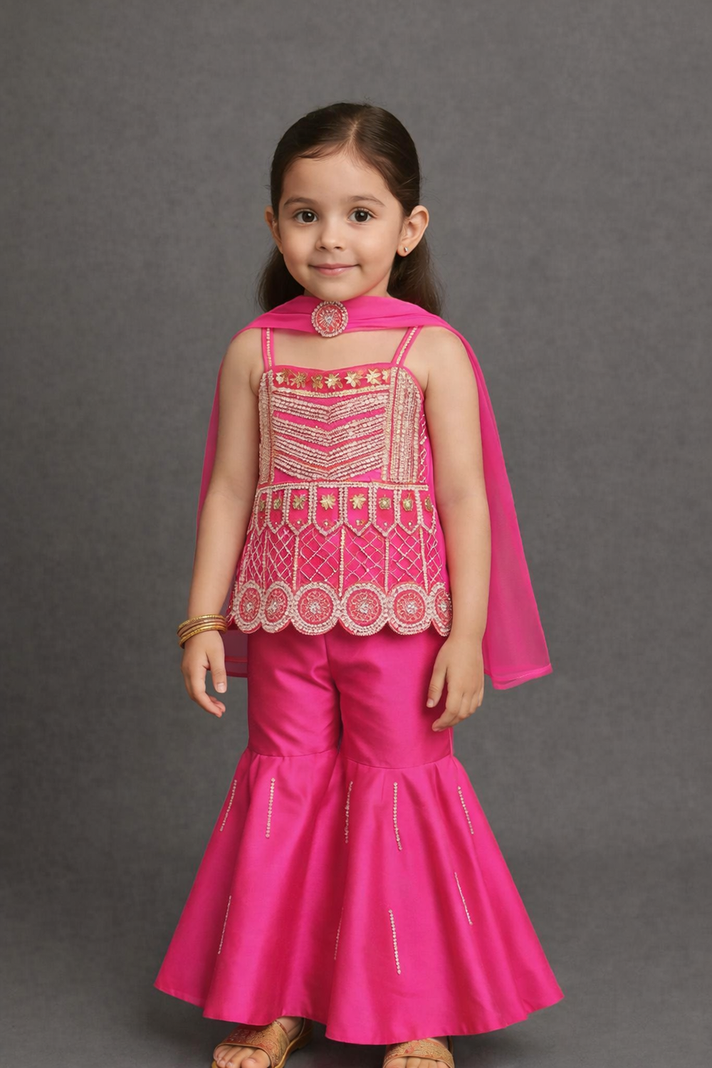 Pink Embroided Kurti with Sharara