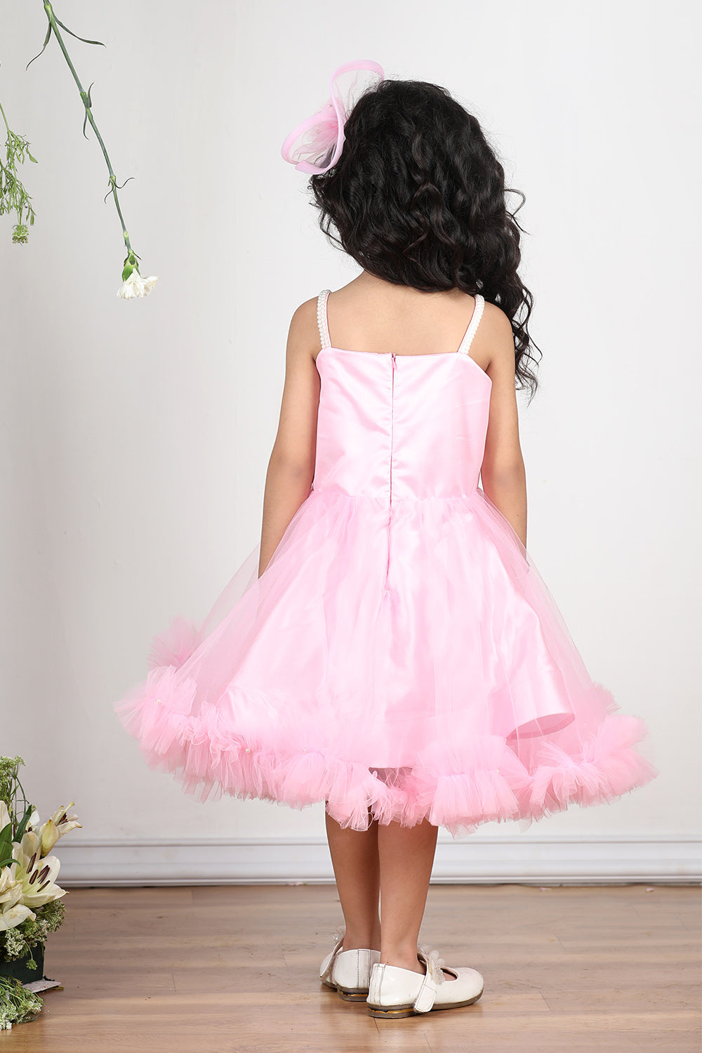 Pink Unicorn Embroidered Dress with Tulles N Hair Clip