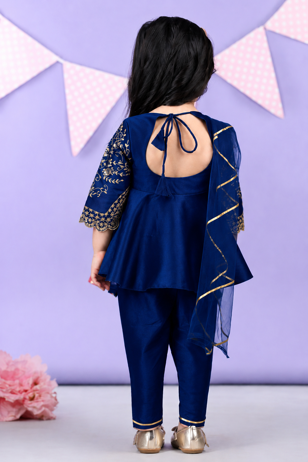Potli Button Detailing Front Open Kurti with Net Detailing