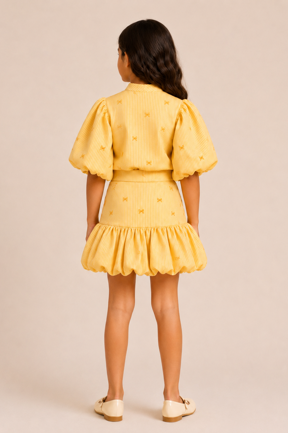 Printed Striped Top Paired With A Matching Bubble Skirt