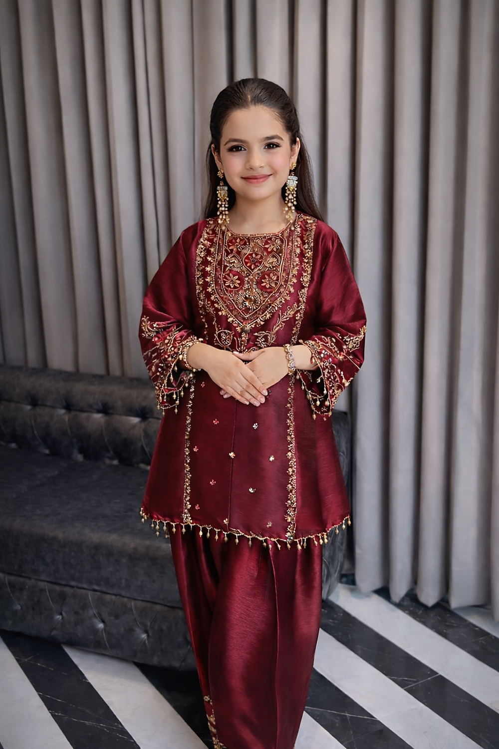 Suit with Sequence and Zari Embroidery