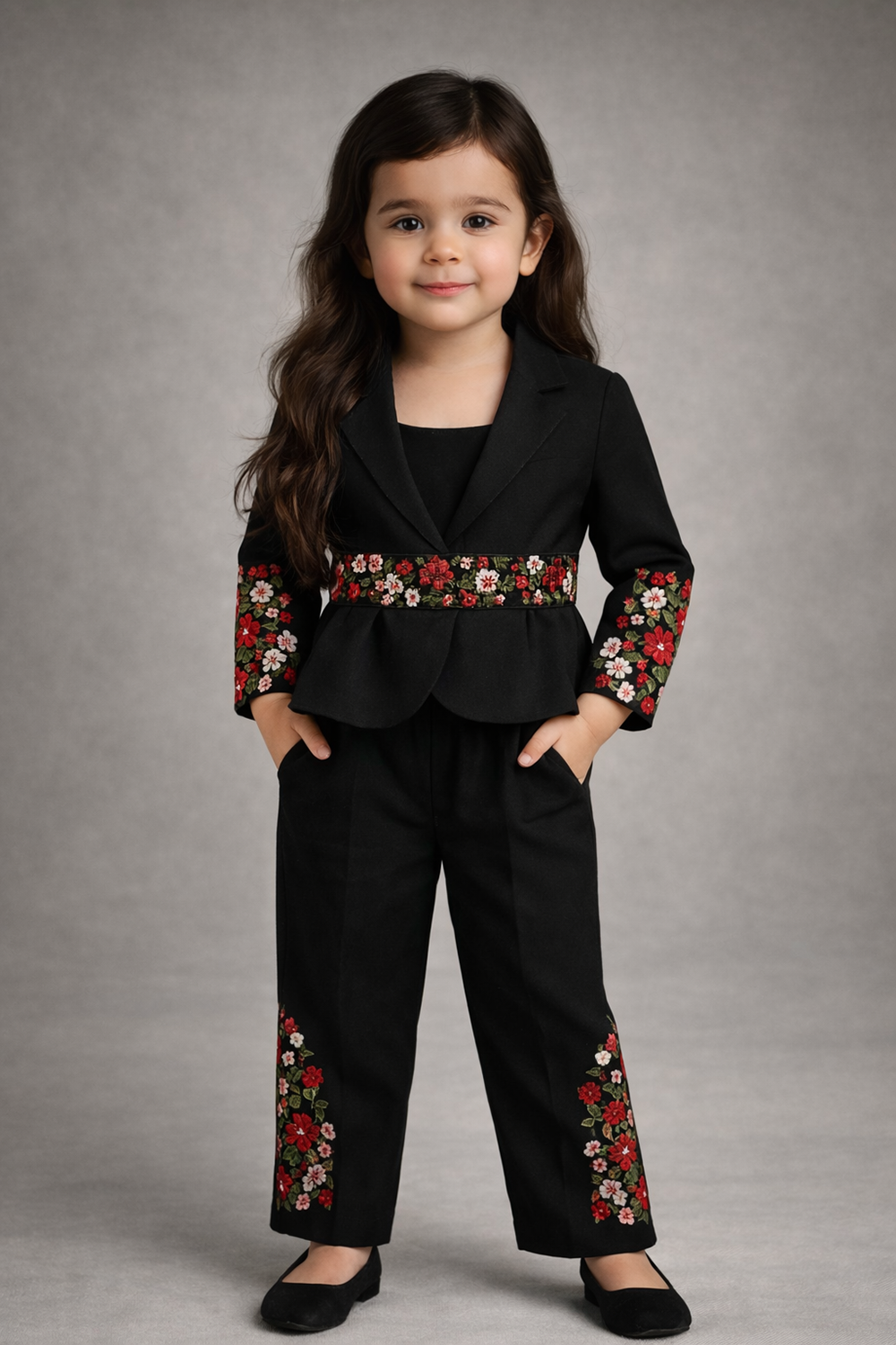 Thread Embroidery Three Piece Set with Belt