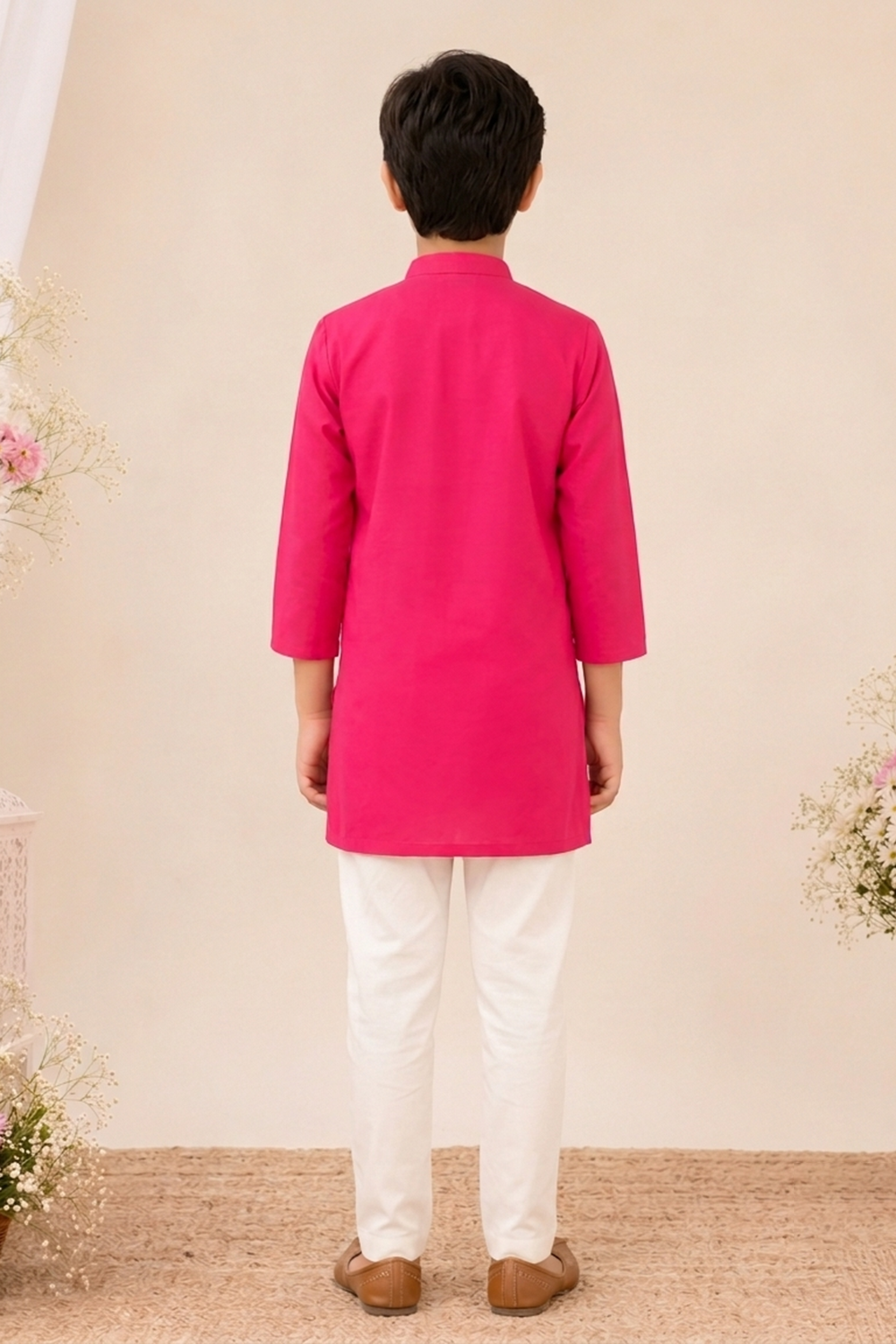 Vibrant Hot Pink Embroidered Kurta Paired With White Pants